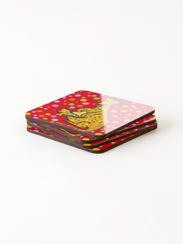 Alternate view of Kangaroo with Baby Laughing Yellow Coasters (Set of 4)