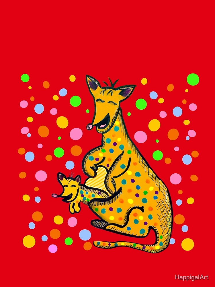 Kangaroo with Baby Laughing Yellow by HappigalArt