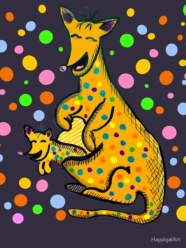Kangaroo with Baby Laughing Yellow by HappigalArt