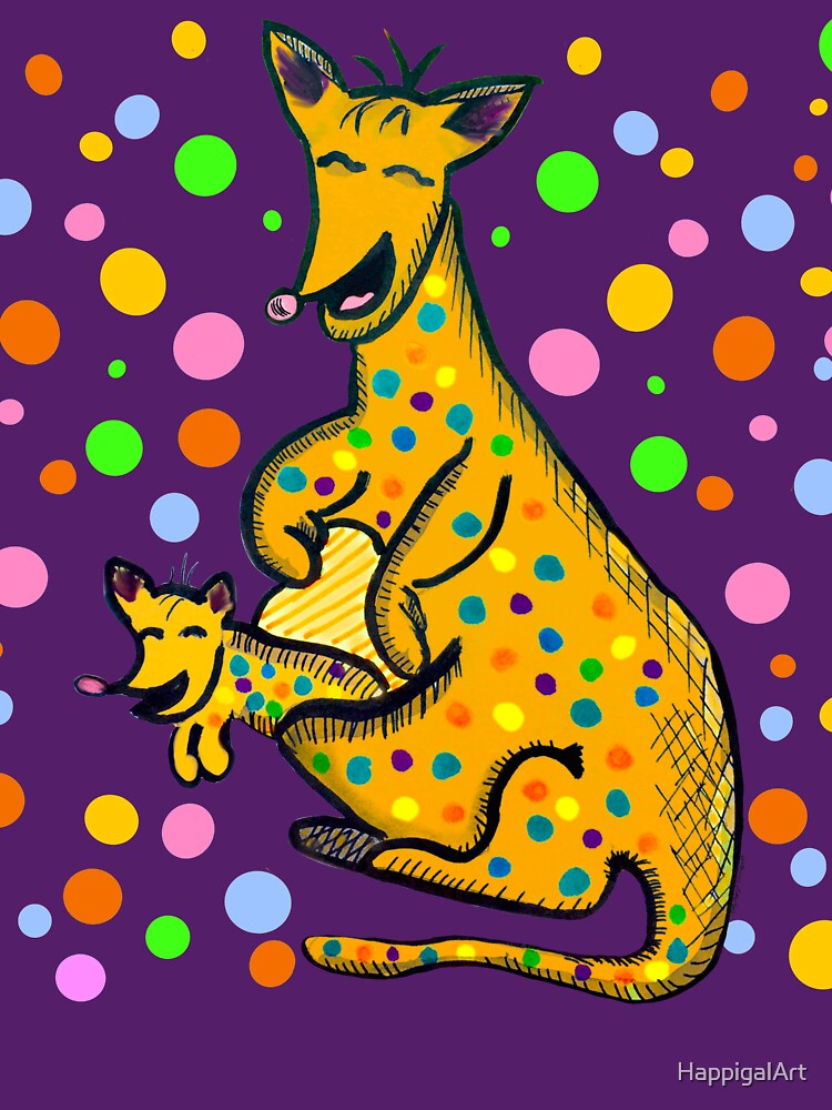 Thumbnail 7 of 7, Classic T-Shirt, Kangaroo with Baby Laughing Yellow designed and sold by HappigalArt.