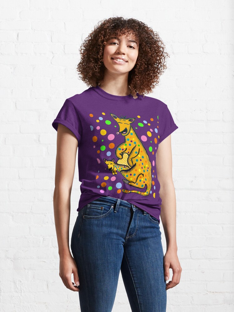 Thumbnail 4 of 7, Classic T-Shirt, Kangaroo with Baby Laughing Yellow designed and sold by HappigalArt.