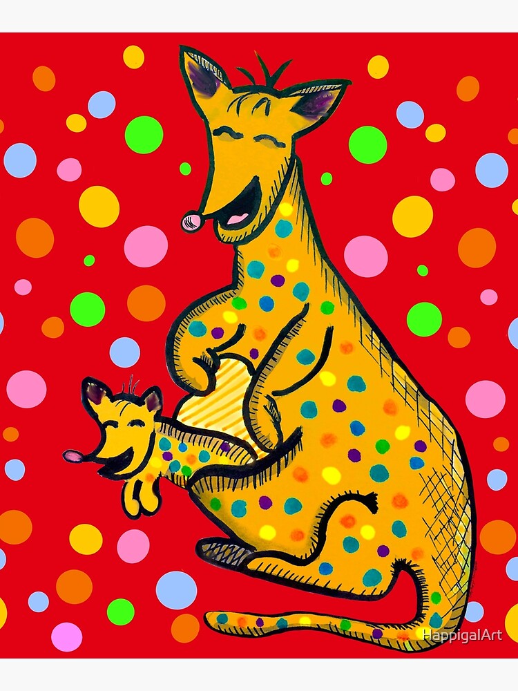 Kangaroo with Baby Laughing Yellow by HappigalArt