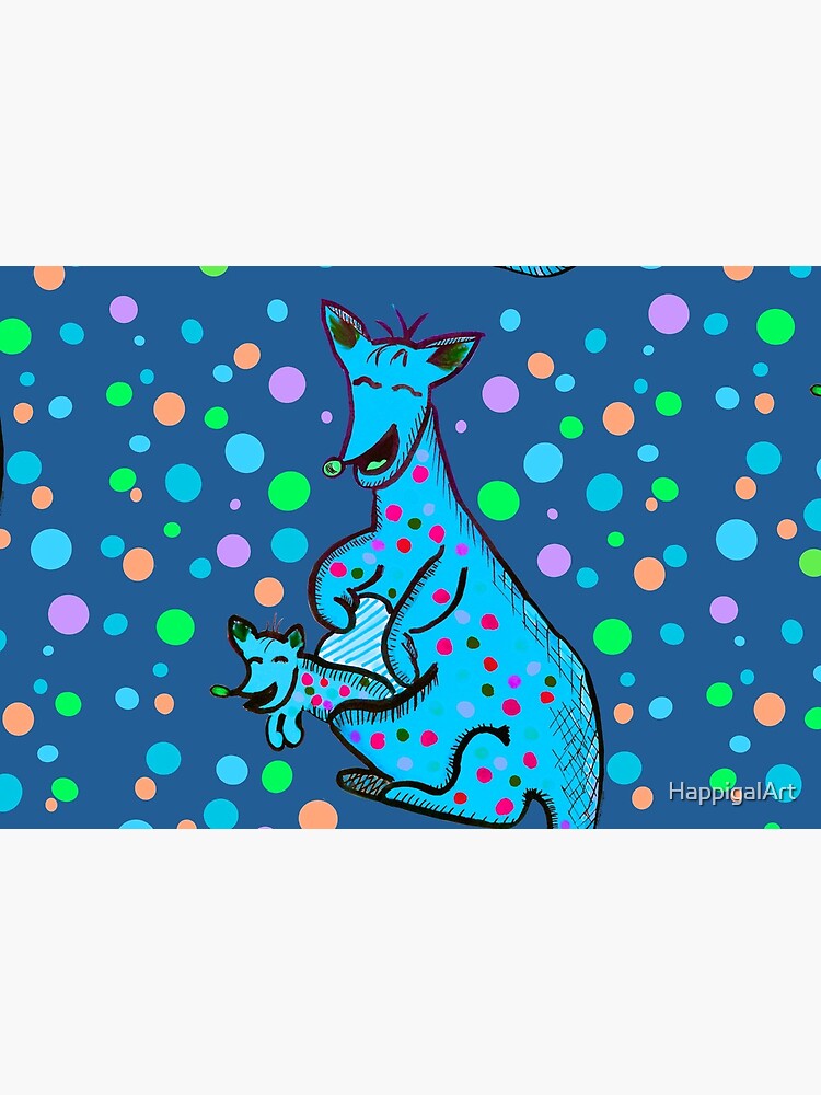 Kangaroo with Baby Laughing Aqua by HappigalArt