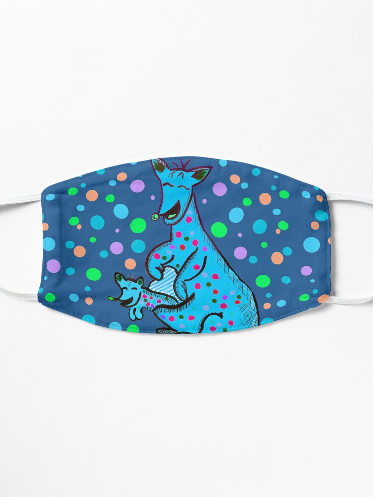 Thumbnail 3 of 5, Mask, Kangaroo with Baby Laughing Aqua designed and sold by HappigalArt.