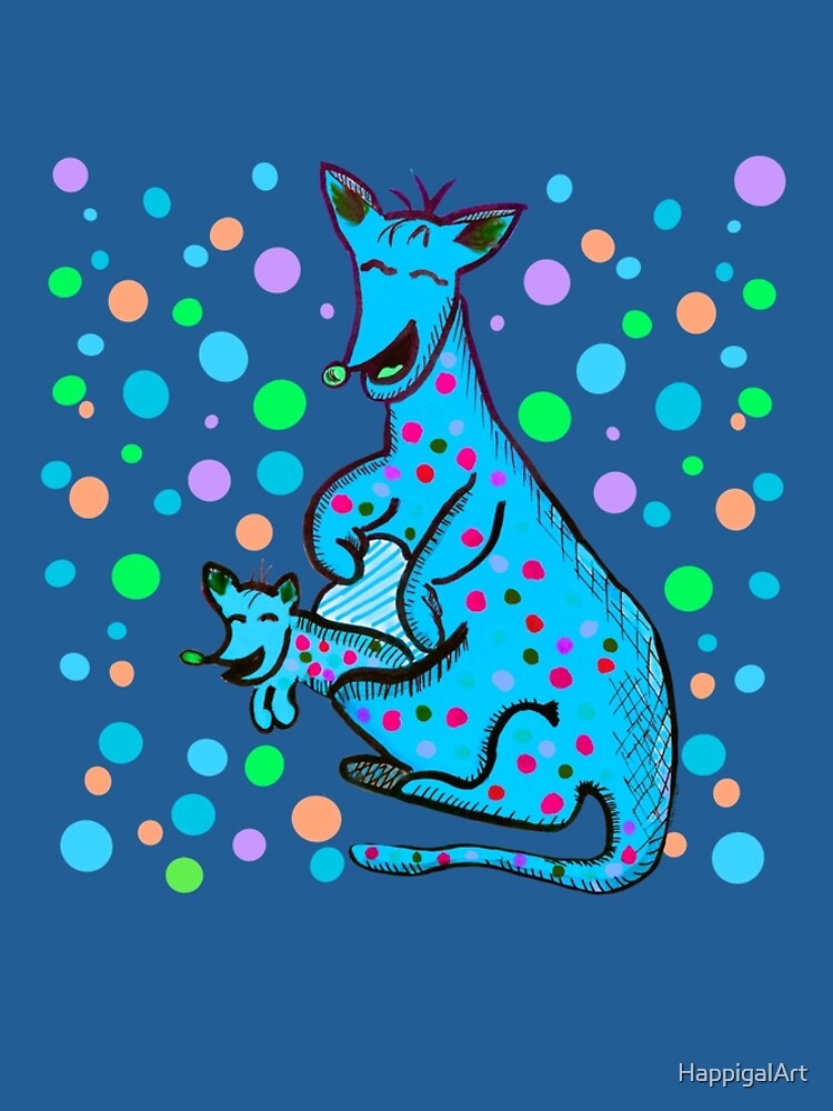 Kangaroo with Baby Laughing Aqua by HappigalArt