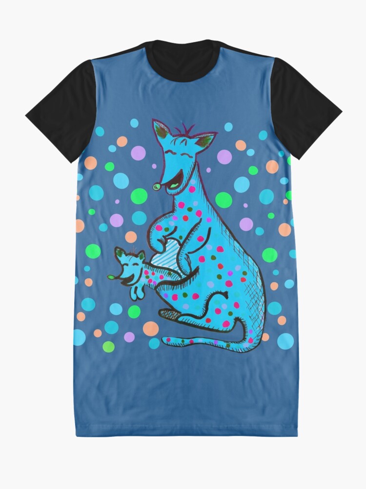 Alternate view of Kangaroo with Baby Laughing Aqua Graphic T-Shirt Dress