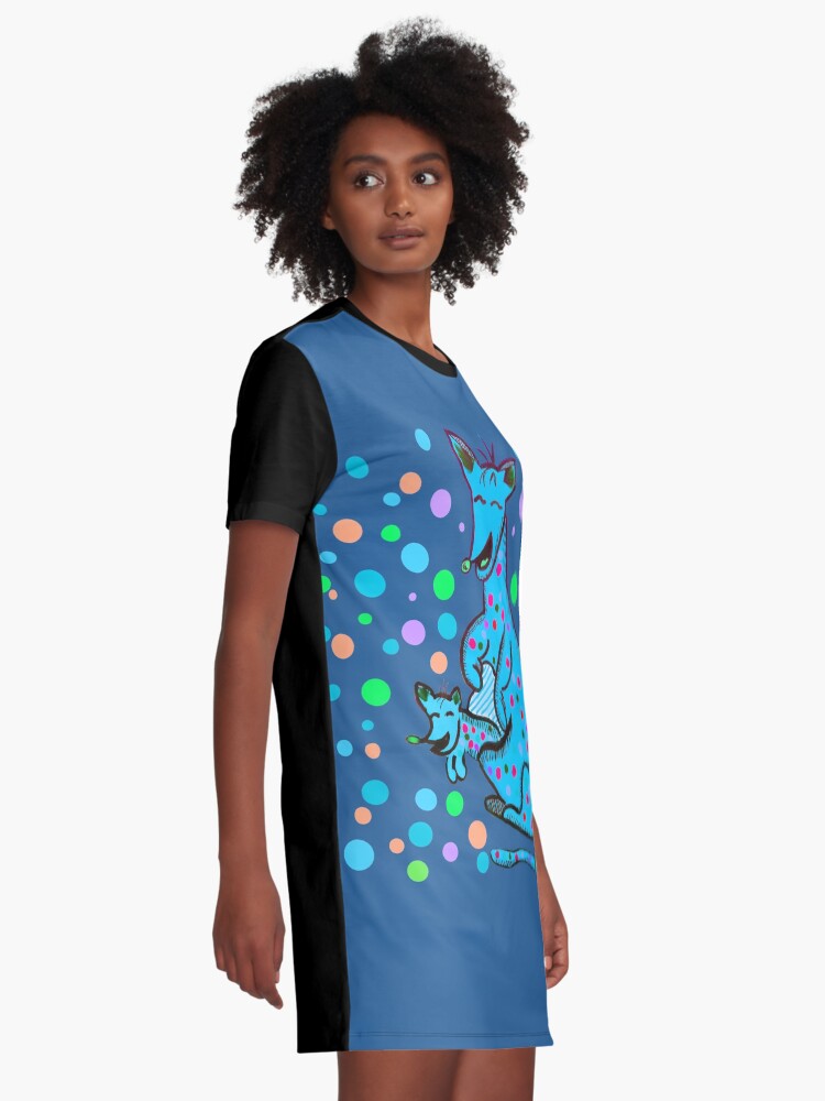 Alternate view of Kangaroo with Baby Laughing Aqua Graphic T-Shirt Dress