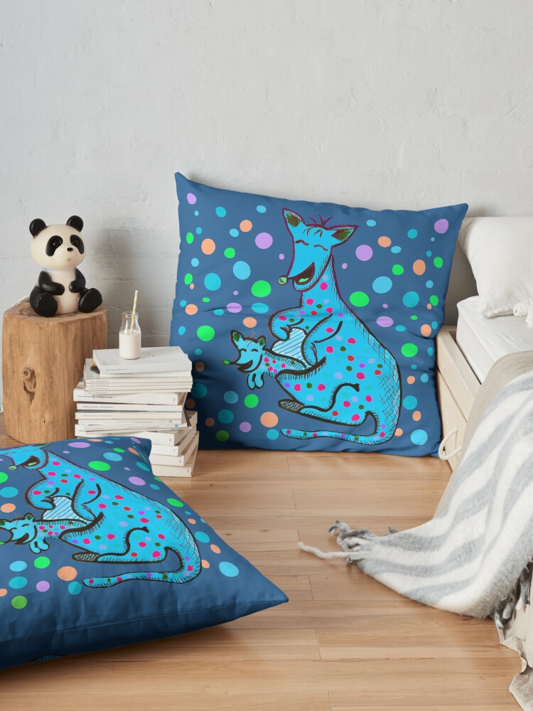 Alternate view of Kangaroo with Baby Laughing Aqua Floor Pillow