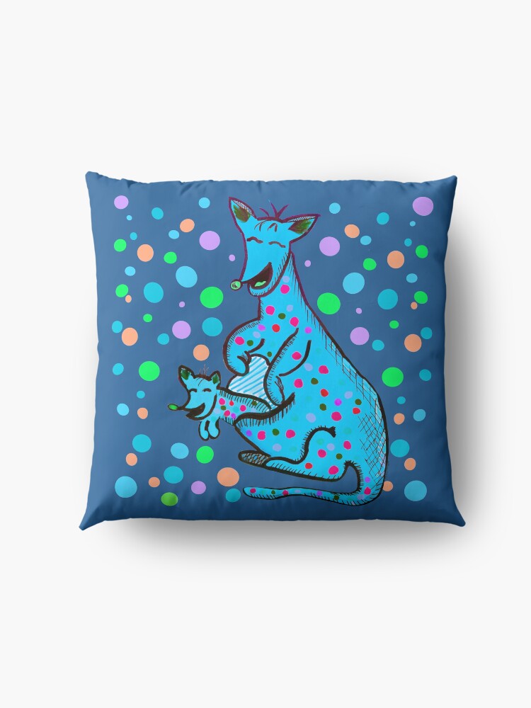 Alternate view of Kangaroo with Baby Laughing Aqua Floor Pillow