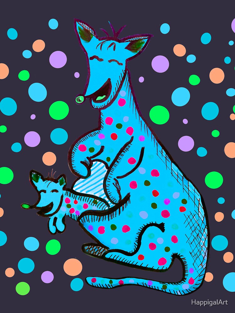 Kangaroo with Baby Laughing Aqua by HappigalArt