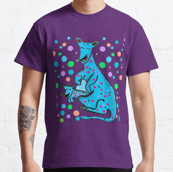 Kangaroo with Baby Laughing Aqua Classic T-Shirt