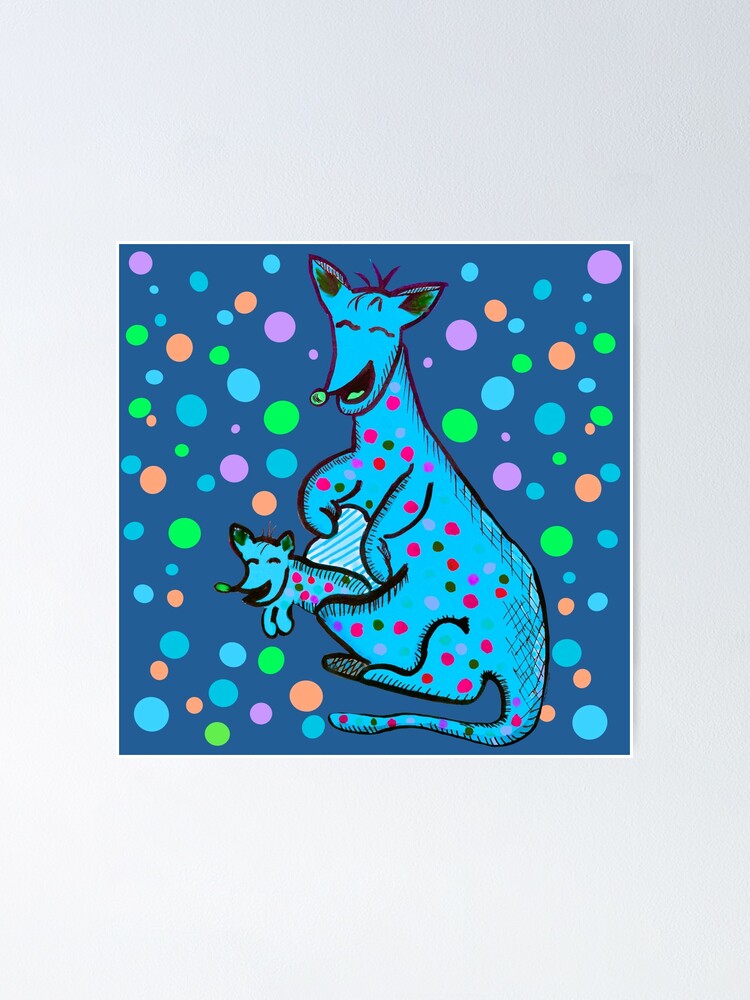 Alternate view of Kangaroo with Baby Laughing Aqua Poster