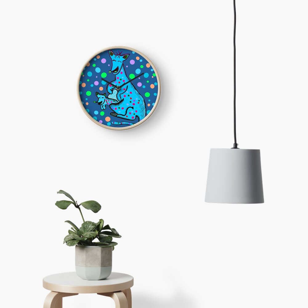 Kangaroo with Baby Laughing Aqua Clock