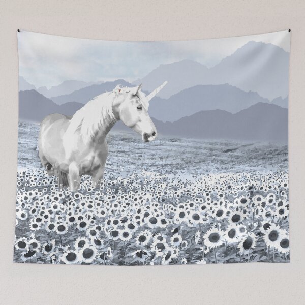 Item preview, White Unicorn, sunflowers, watercolor montain designed and sold by Collagedream.