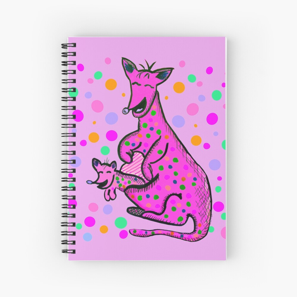 Kangaroo with Baby Laughing Pink Spiral Notebook