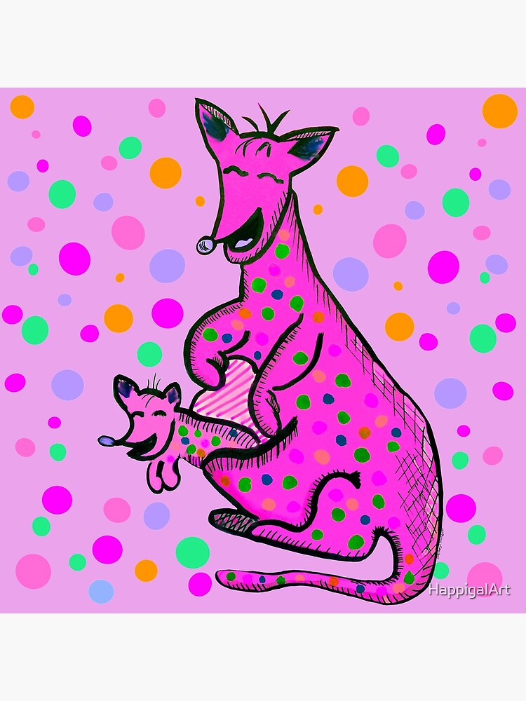 Thumbnail 5 of 5, Coasters (Set of 4), Kangaroo with Baby Laughing Pink designed and sold by HappigalArt.