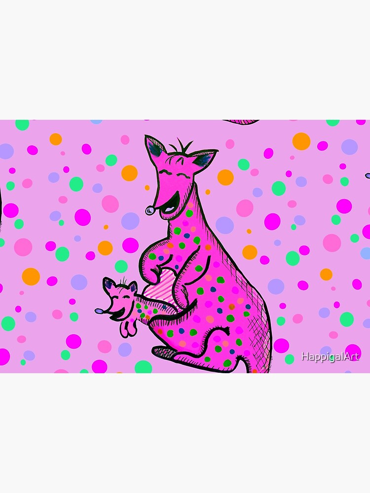 Kangaroo with Baby Laughing Pink by HappigalArt