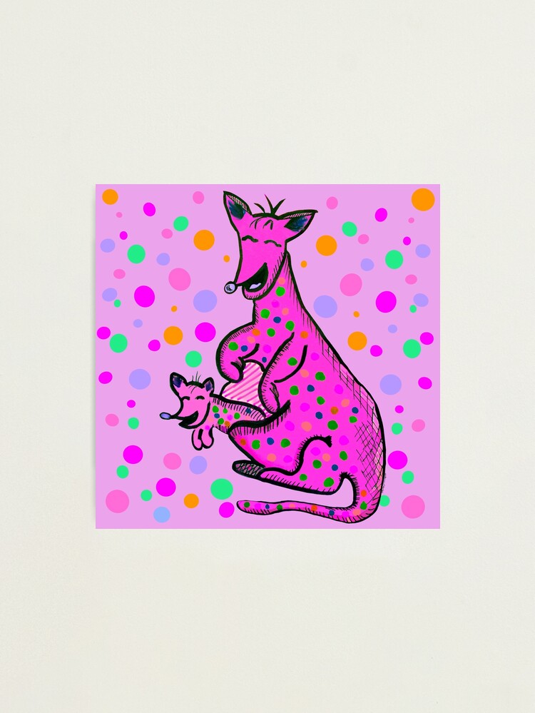 Alternate view of Kangaroo with Baby Laughing Pink Photographic Print