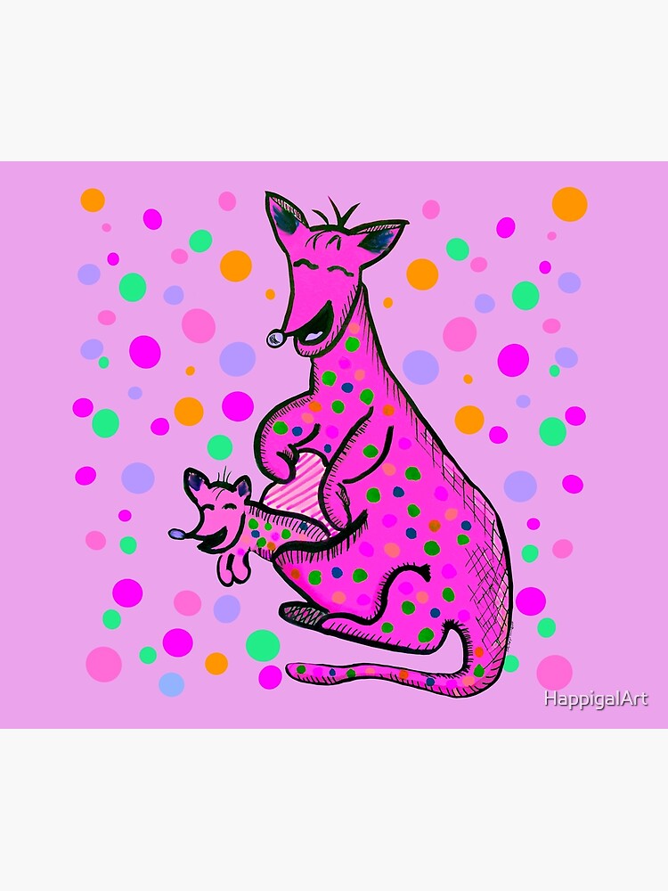 Kangaroo with Baby Laughing Pink by HappigalArt