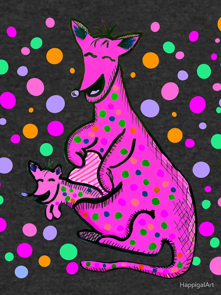 Kangaroo with Baby Laughing Pink by HappigalArt