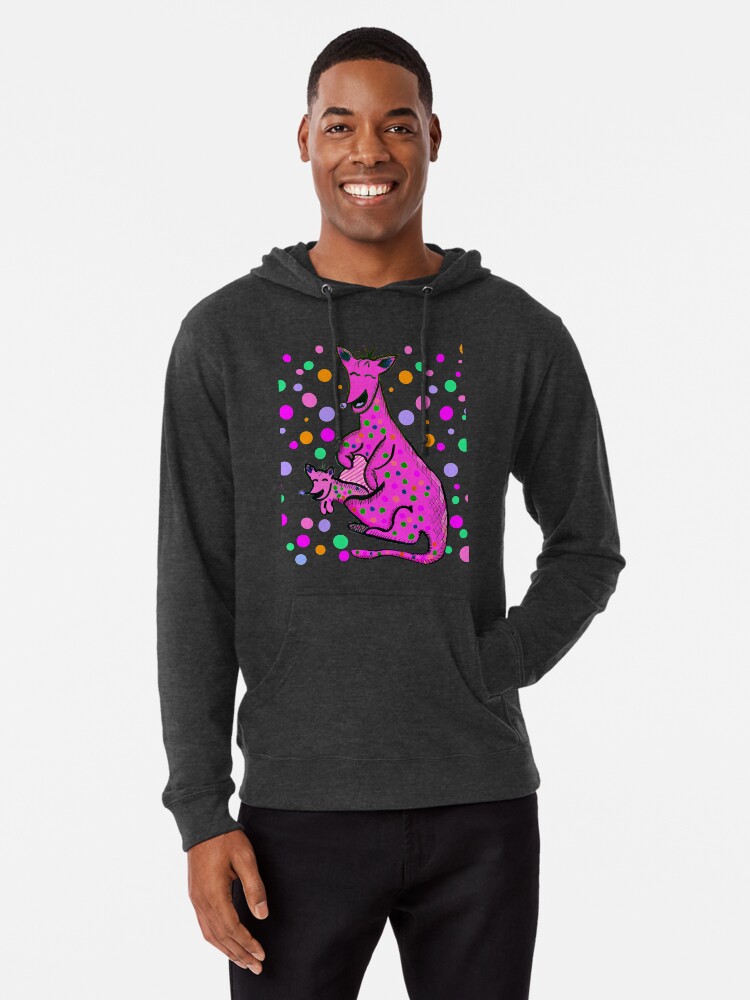 Alternate view of Kangaroo with Baby Laughing Pink Lightweight Hoodie