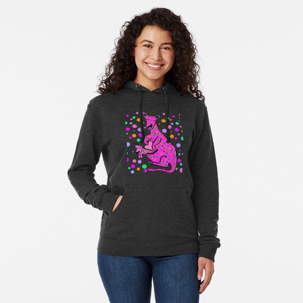 Kangaroo with Baby Laughing Pink Lightweight Hoodie