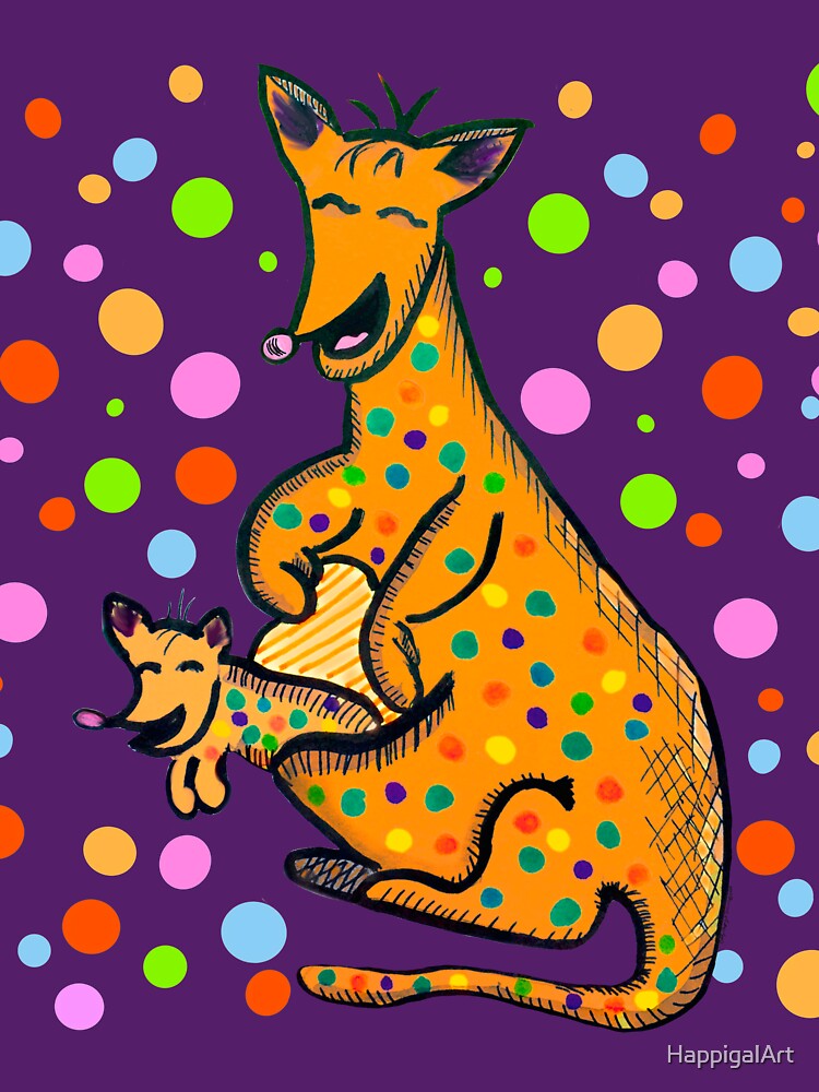 Artwork view, Kangaroo with Baby Laughing Orange designed and sold by HappigalArt