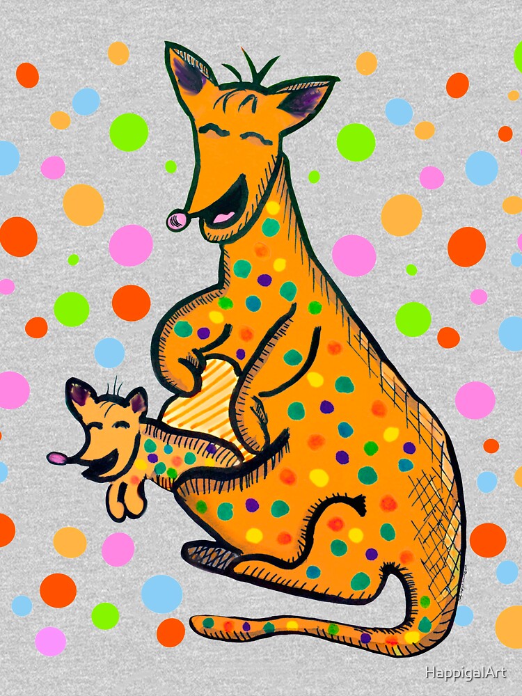 Kangaroo with Baby Laughing Orange by HappigalArt