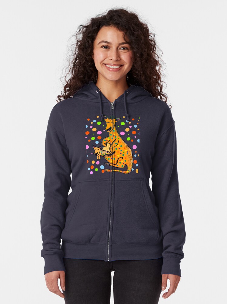 Thumbnail 2 of 5, Zipped Hoodie, Kangaroo with Baby Laughing Orange designed and sold by HappigalArt.