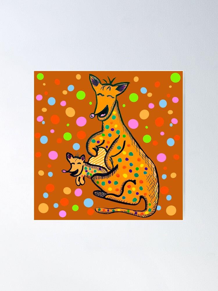 Alternate view of Kangaroo with Baby Laughing Orange Poster
