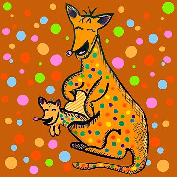 Artwork thumbnail, Kangaroo with Baby Laughing Orange by HappigalArt