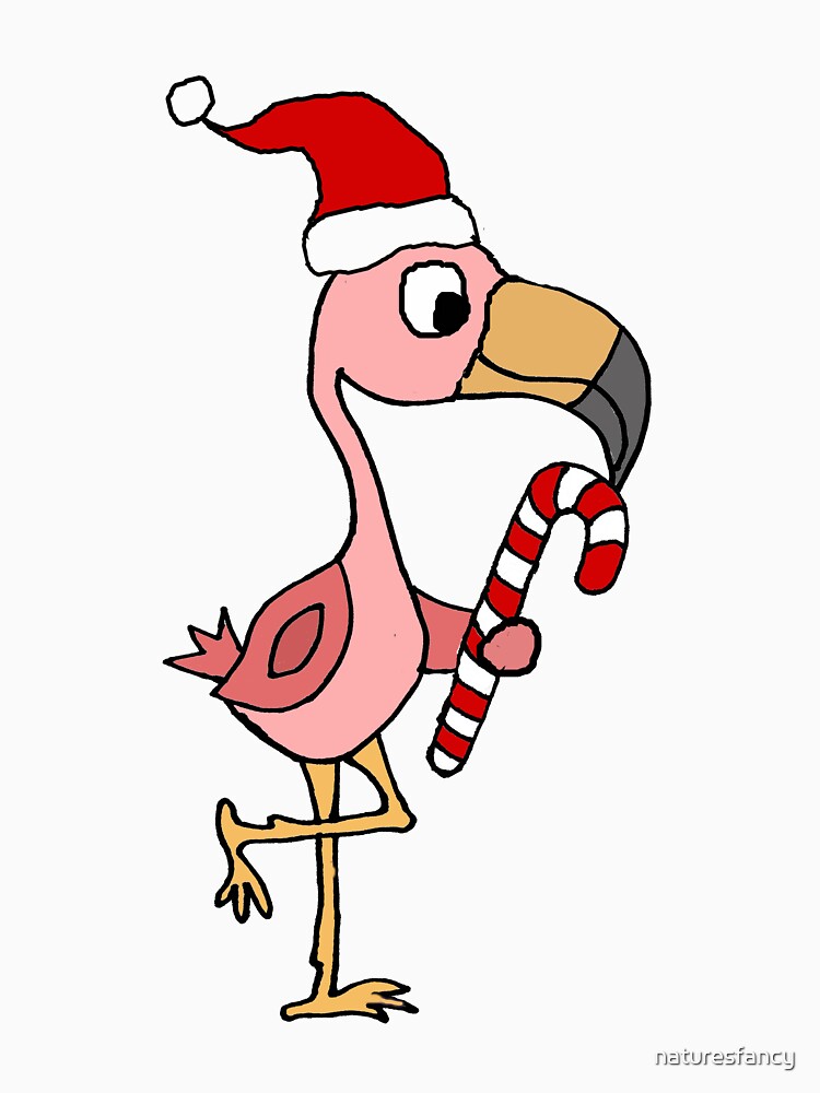 "Cool Funny Pink Flamingo Christmas Cartoon" T-shirt for Sale by