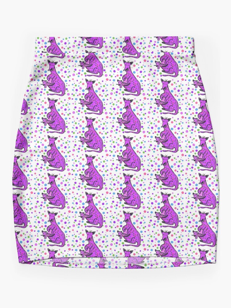 Mini Skirt, Kangaroo with Baby Laughing Purple designed and sold by HappigalArt