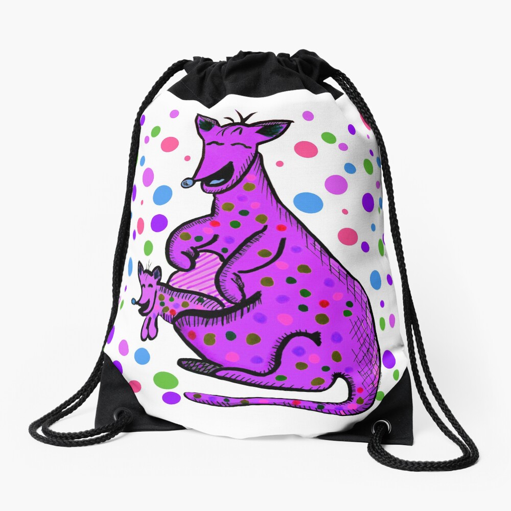 Kangaroo with Baby Laughing Purple Drawstring Bag