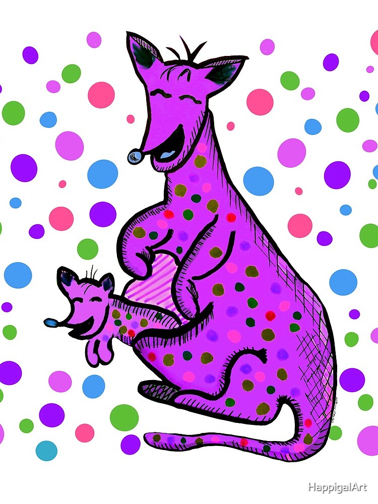 Kangaroo with Baby Laughing Purple by HappigalArt