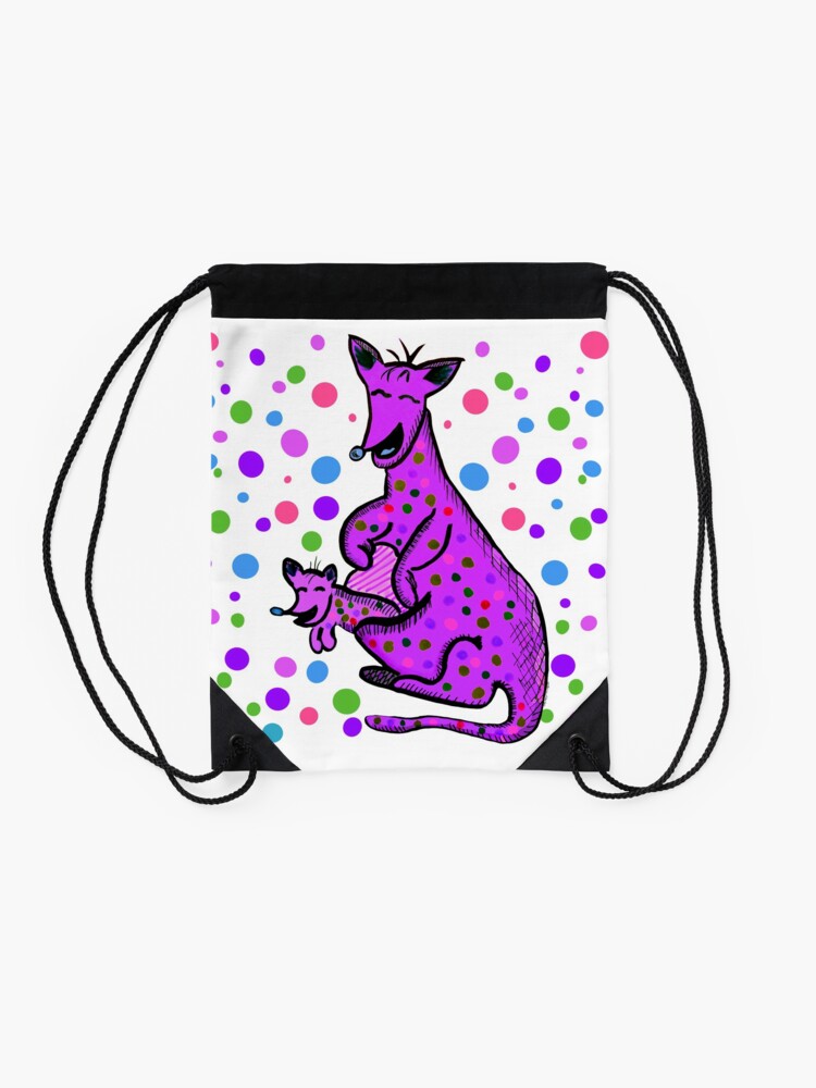 Alternate view of Kangaroo with Baby Laughing Purple Drawstring Bag