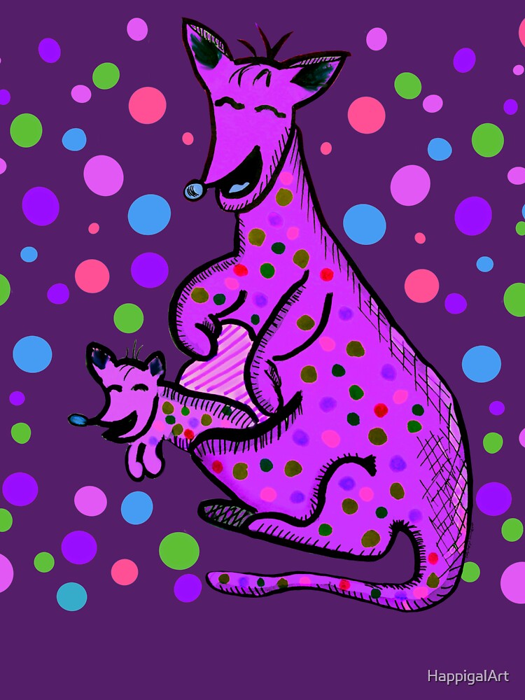 Kangaroo with Baby Laughing Purple by HappigalArt