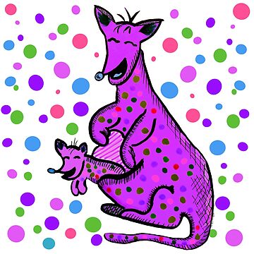 Artwork thumbnail, Kangaroo with Baby Laughing Purple by HappigalArt