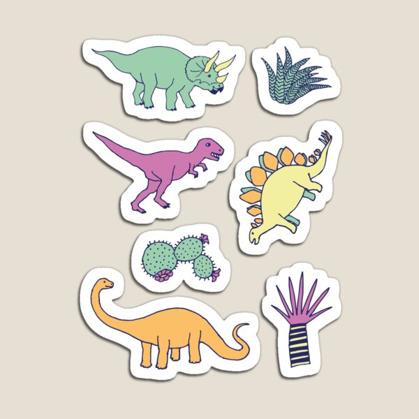 Dinosaur Desert - peach, mint and navy - fun pattern by Cecca Designs Magnet