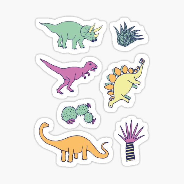 Dinosaur Desert - peach, mint and navy - fun pattern by Cecca Designs Sticker