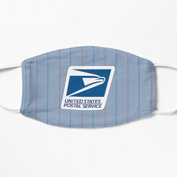 Vintage Broadcloth Clerk Pinstripes: Classic Letter Carrier Red and Navy Alternating Stripes on Postal Blue Mask
