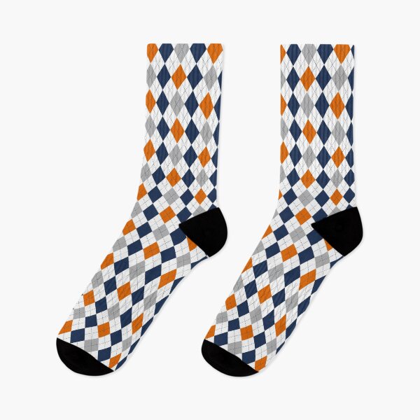 Item preview, Navy Silver Orange and White Argyle Pattern Diamond Checks designed and sold by SqueakyRicardo.