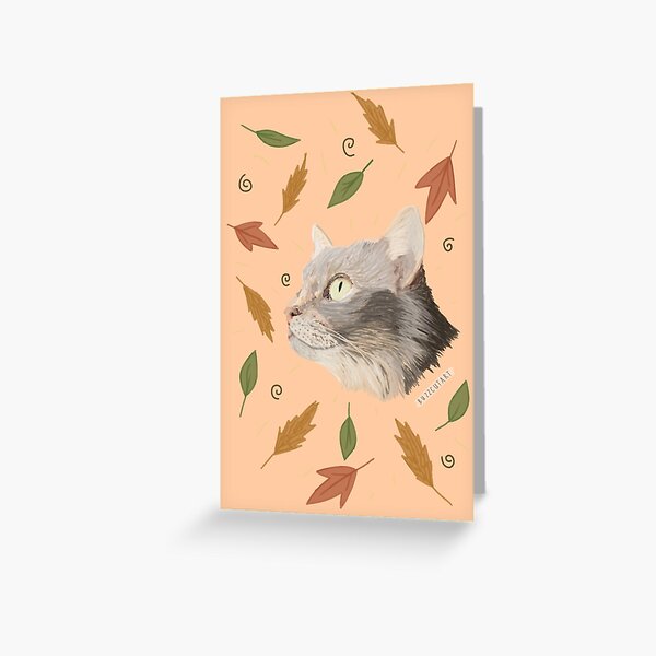 Fall Leaves Cat Greeting Card