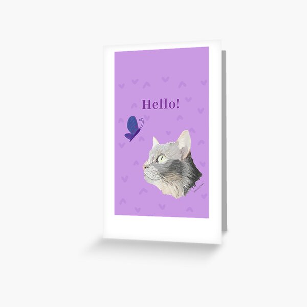 Purple Gray Cat Greeting Card