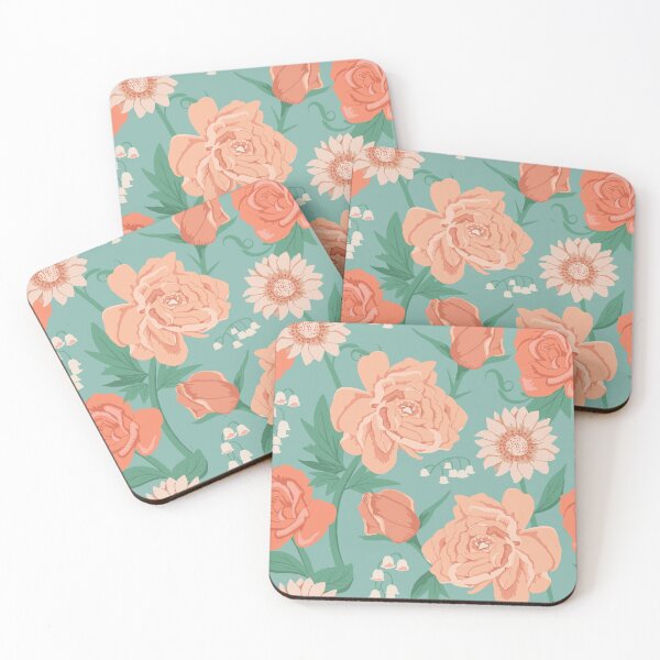 Item preview, Flores rosas sobre fondo azul vintage designed and sold by latheandquill.