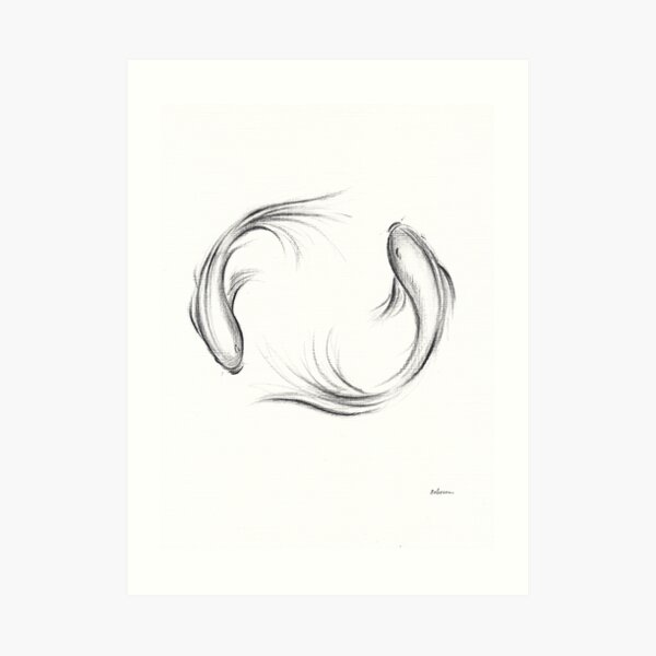 Seijaku - Tranquil Koi charcoal drawing Art Print