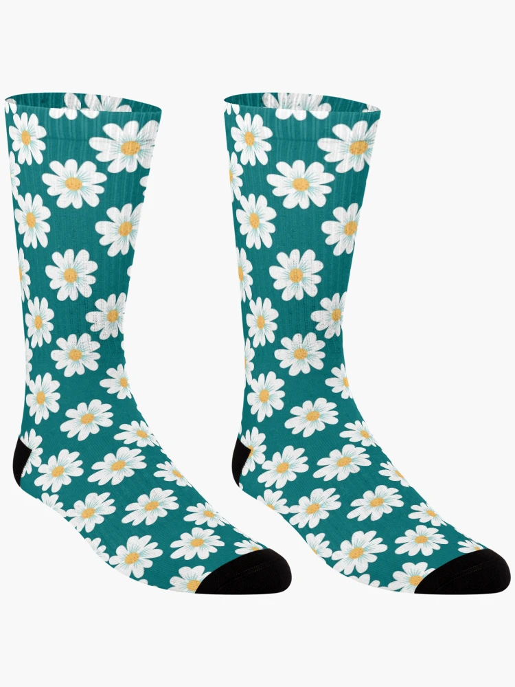 Thumbnail 3 of 5, Socks, White Floral Pattern designed and sold by DesignCodeStore.