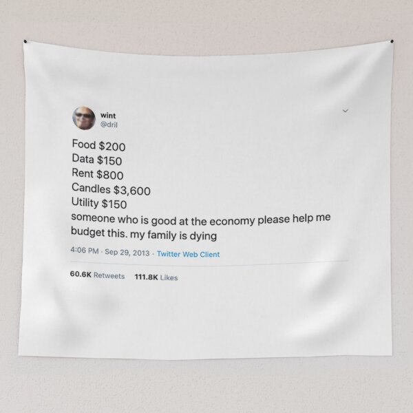Item preview, Dril Budget Economics Finance Tweet Tapestry designed and sold by lindsayxo.