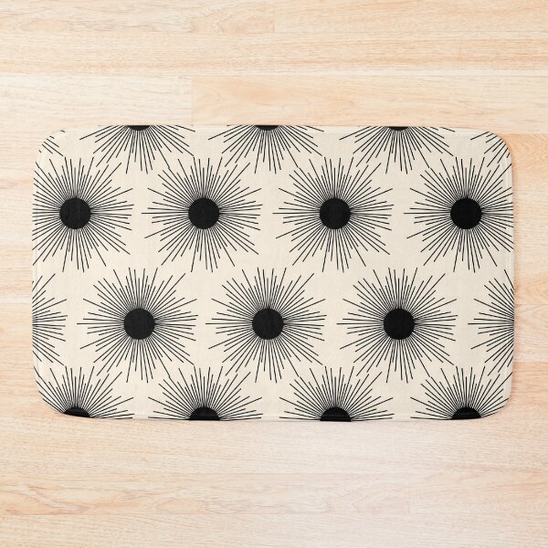 Artikelvorschau, Sunburst 2 Mid-Century Modern Sun Pattern in Schwarz und Mandelcreme entworfen und verkauft von kierkegaard.