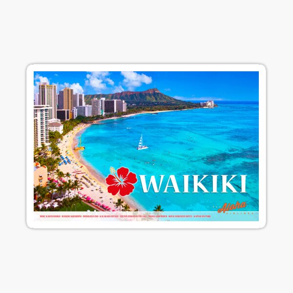 Vista previa del artículo con la obra «Póster de viaje de Waikiki de estilo vintage», diseñado y vendido por travelwitheric.